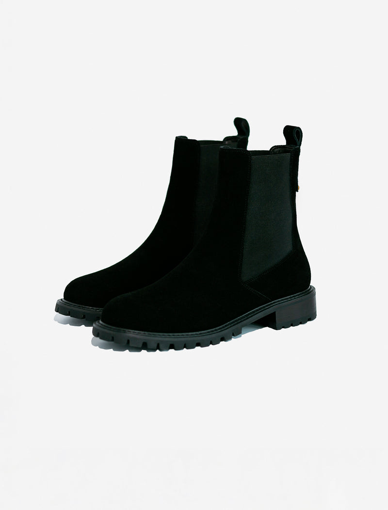 Serena - Black Suede Chunky Chelsea Boot