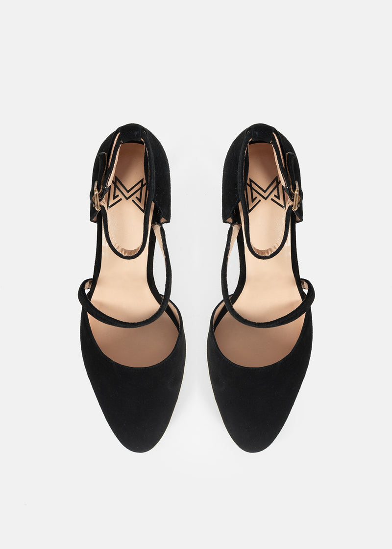 Sabrina - Suede Closed Toe Heel in Black