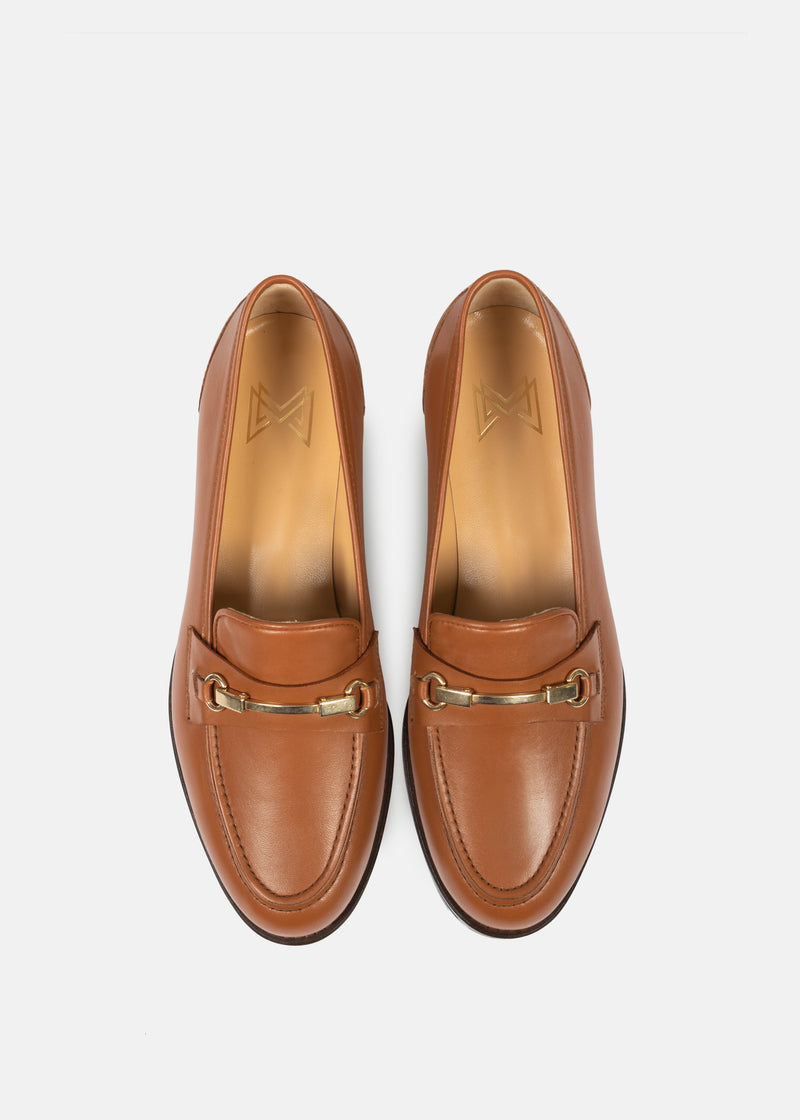 Rosie - Wide Fit Tan Loafer with Gold Bar