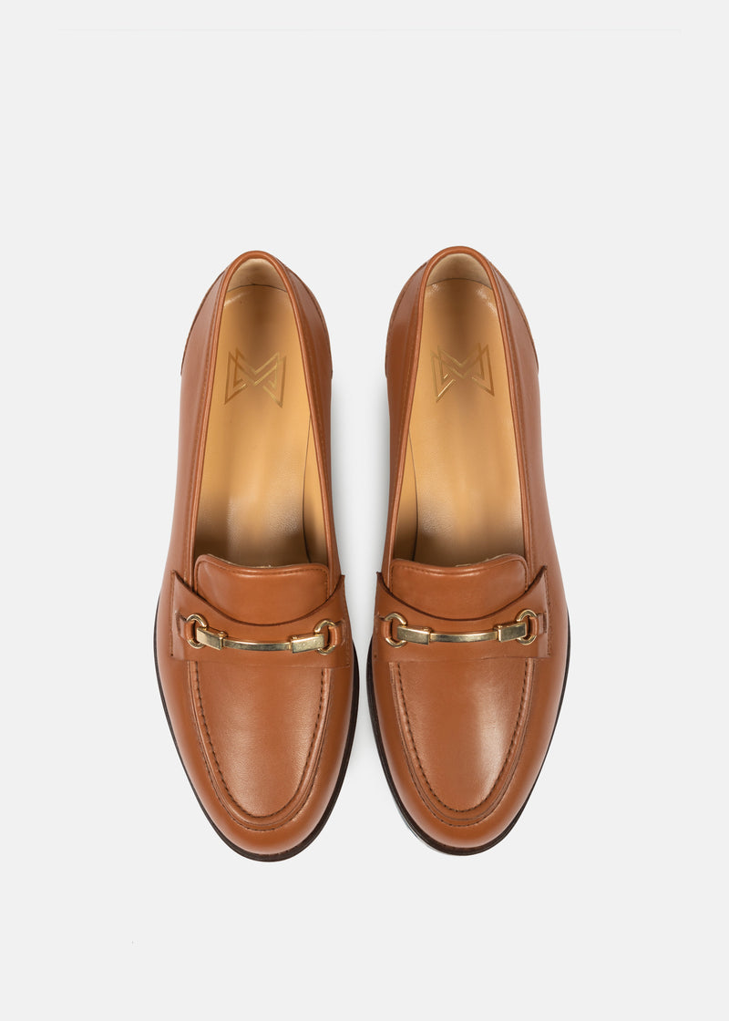 Rosie - Wide Fit Loafer with Gold Bar in Tan