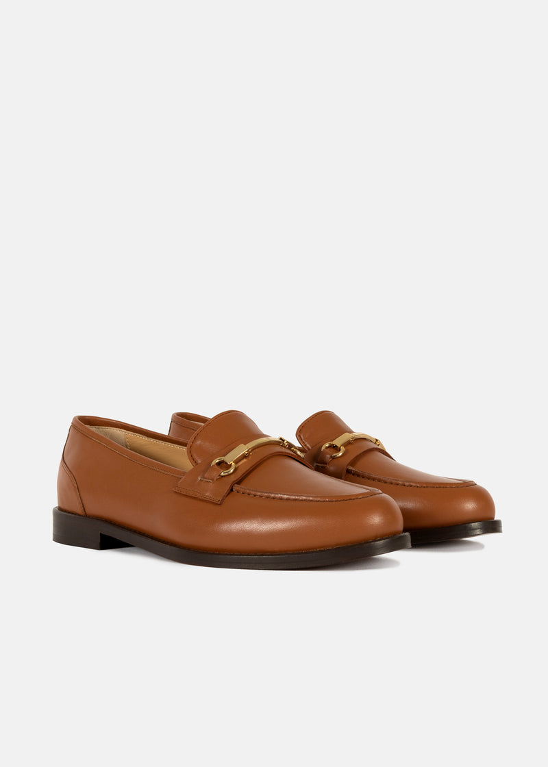 Rosie - Wide Fit Tan Loafer with Gold Bar