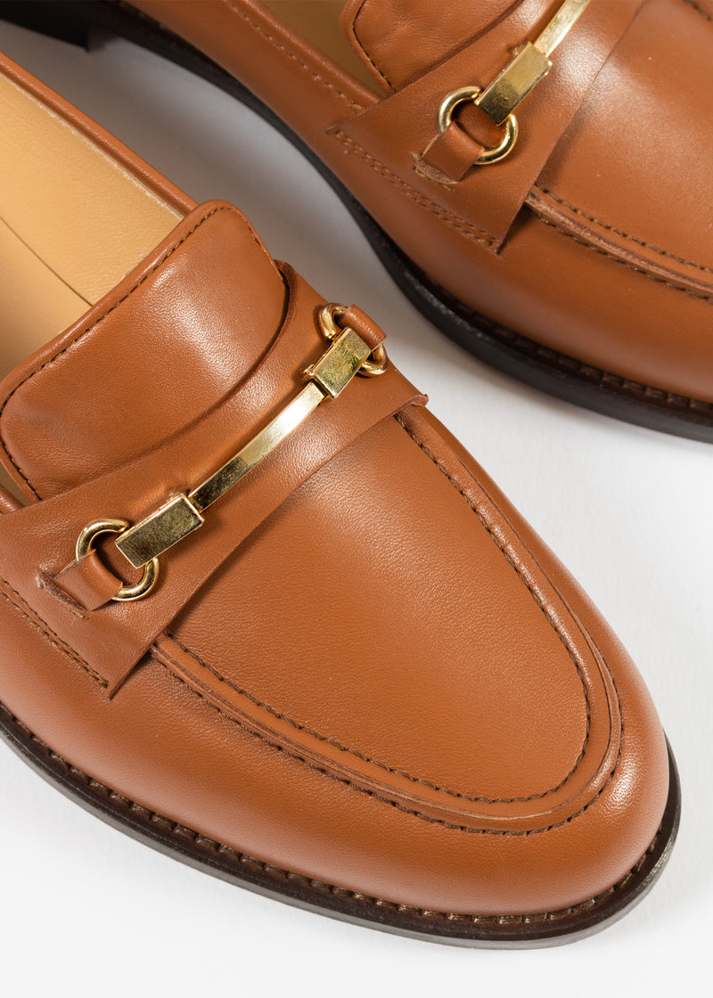 Rosie - Wide Fit Tan Loafer with Gold Bar